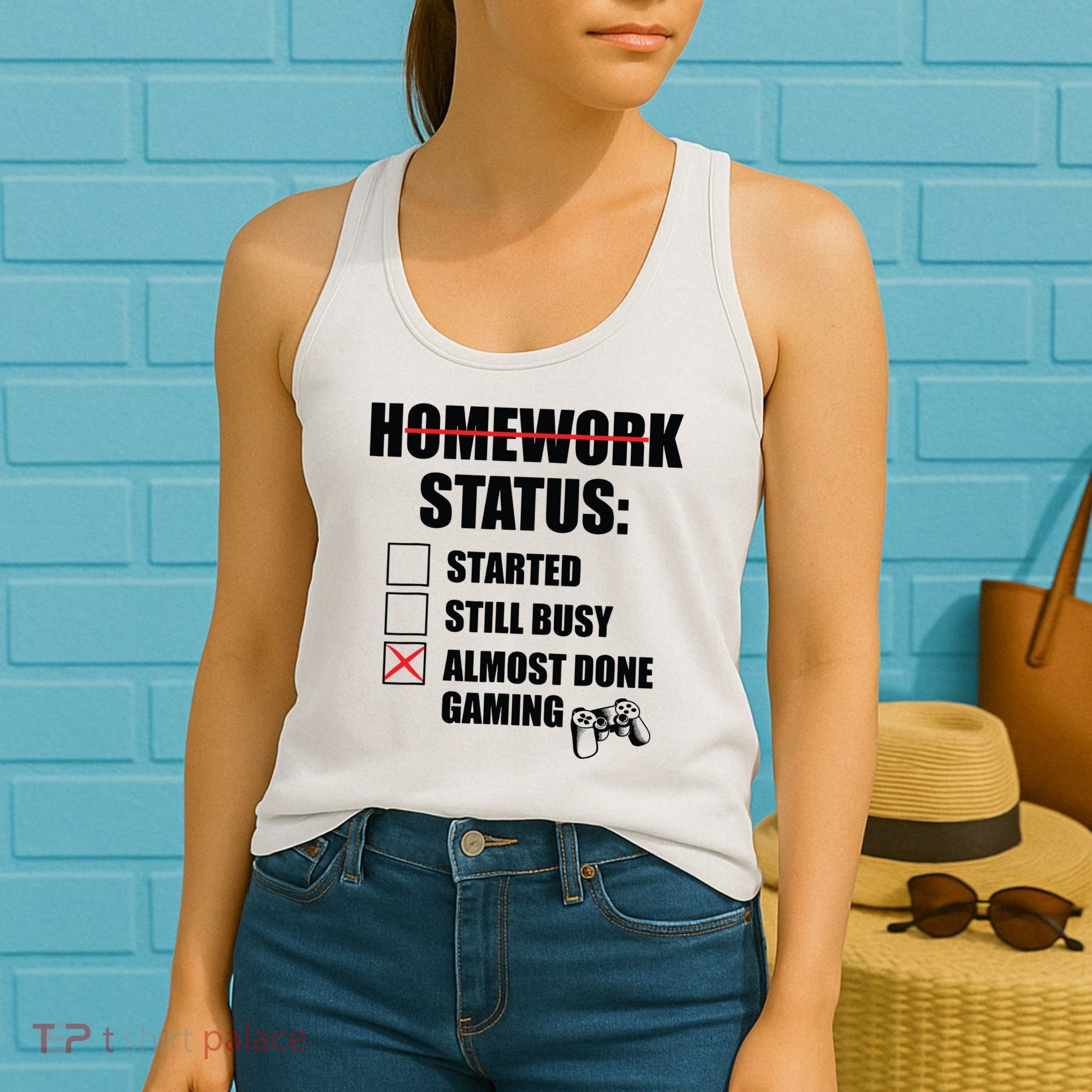 Funny Homework Status Still Busy Gaming Gamer Meme Women's Tank Top