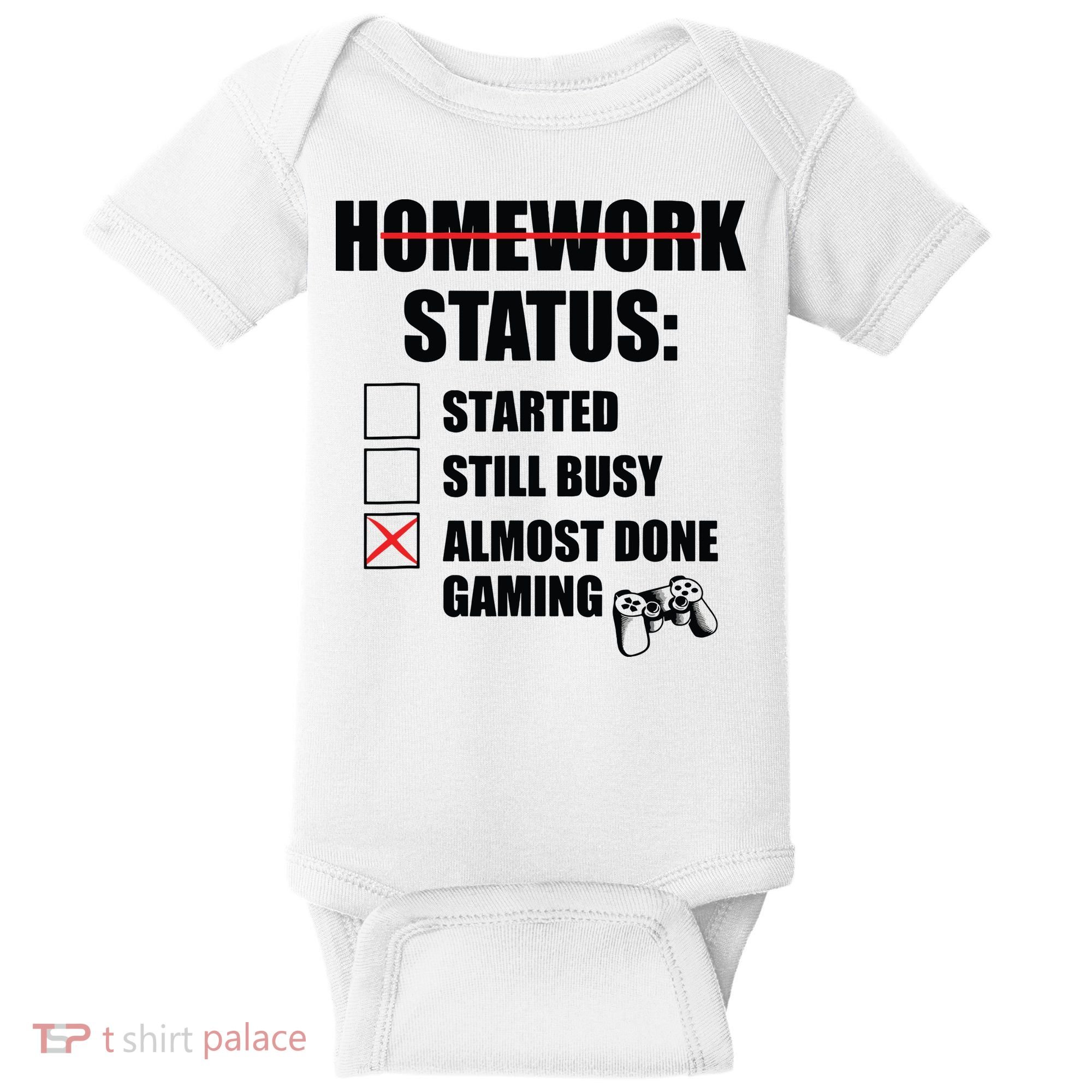 Funny Homework Status Still Busy Gaming Gamer Meme Baby Bodysuit