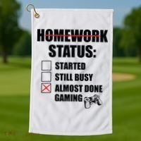 Funny Homework Status Still Busy Gaming Gamer Meme Golf Towel thumb 1