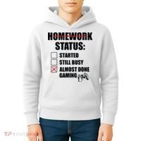 Funny Homework Status Still Busy Gaming Gamer Meme Kids Hoodie thumb 4