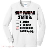 Funny Homework Status Still Busy Gaming Gamer Meme Kids Long Sleeve Shirt thumb 0