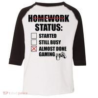 Funny Homework Status Still Busy Gaming Gamer Meme Toddler Fine Jersey T-Shirt thumb 0