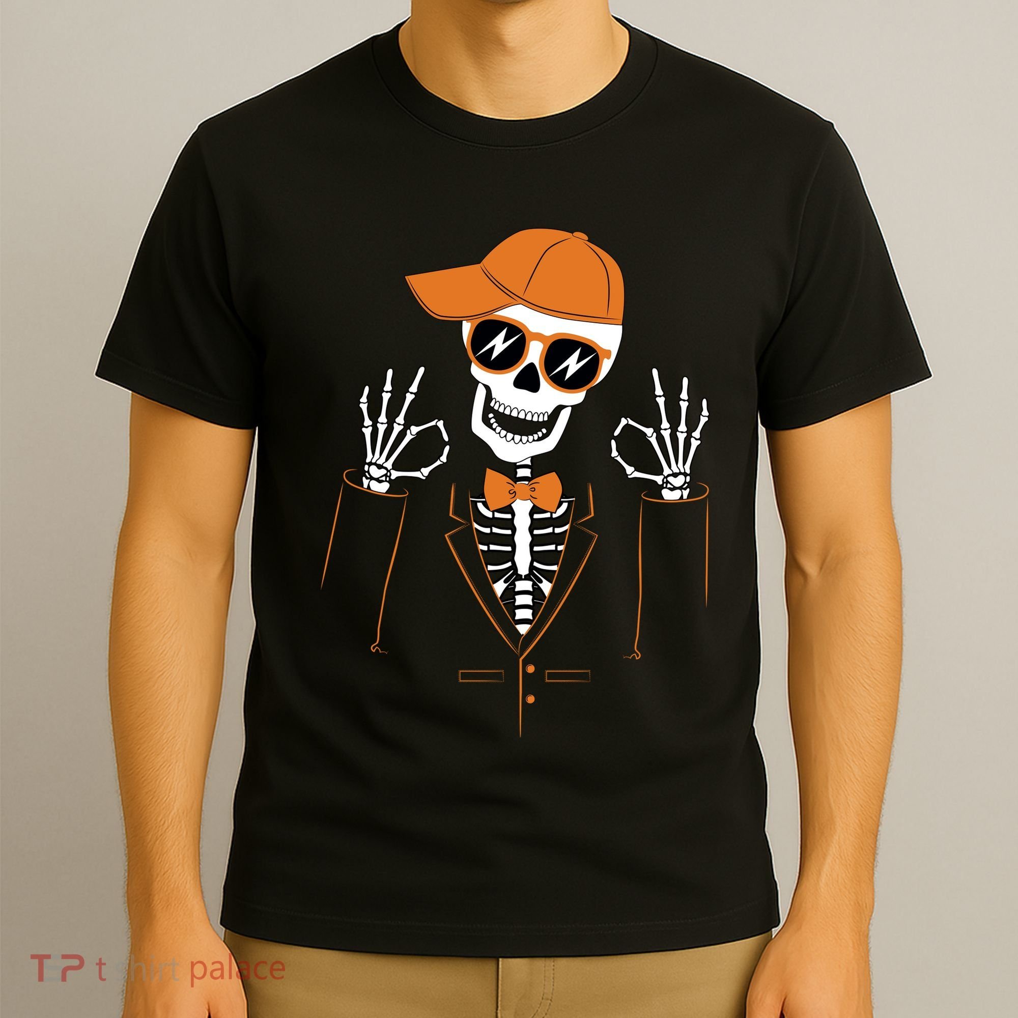 Funny Halloween Skeleton Hipster Bowtie Tuxedo Tux T-Shirt