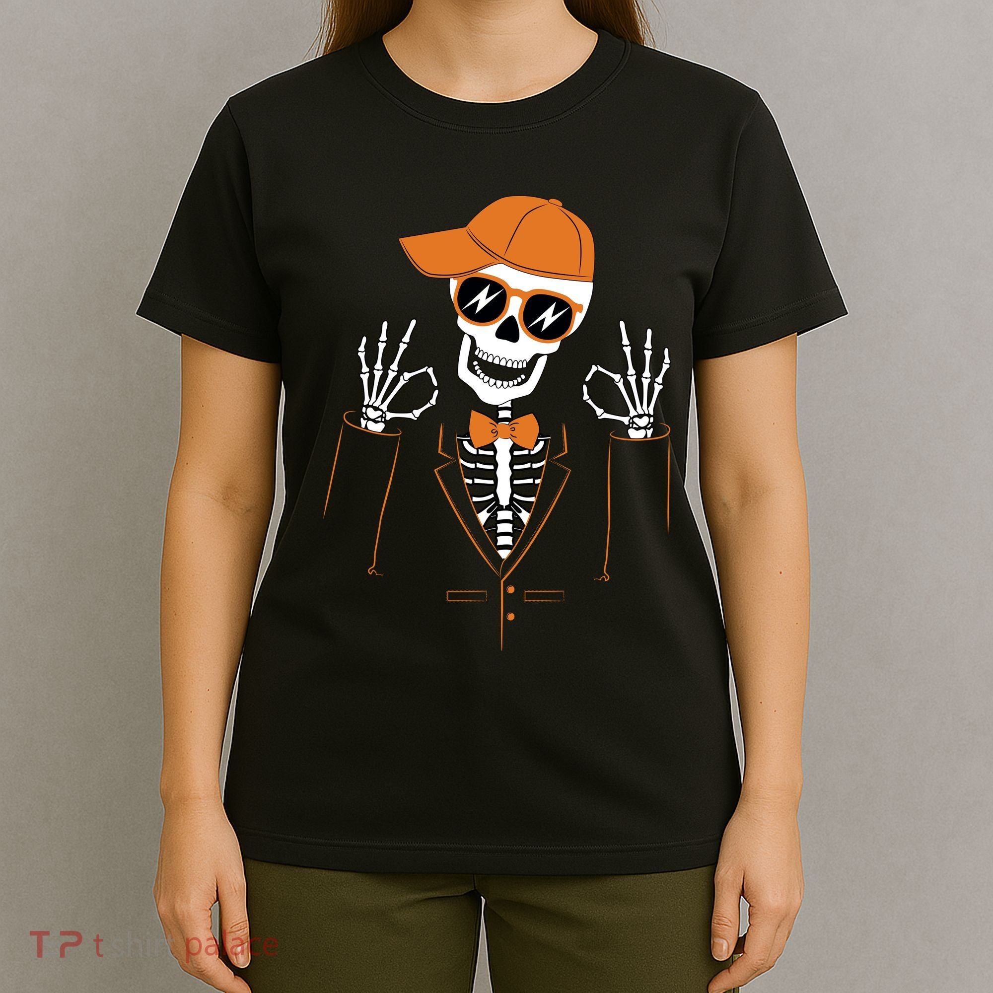 Funny Halloween Skeleton Hipster Bowtie Tuxedo Tux T-Shirt