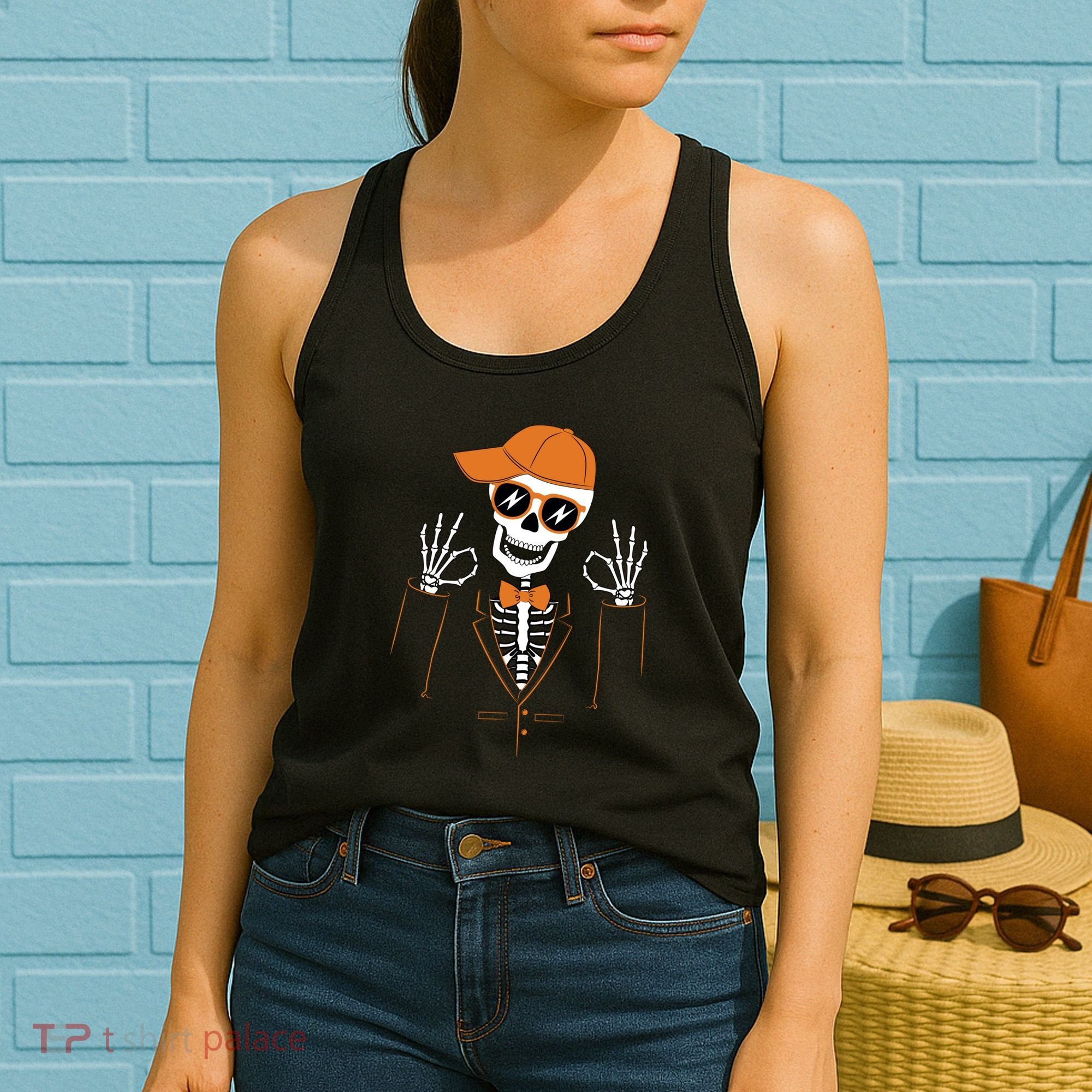 Funny Halloween Skeleton Hipster Bowtie Tuxedo Tux Women's Tank Top