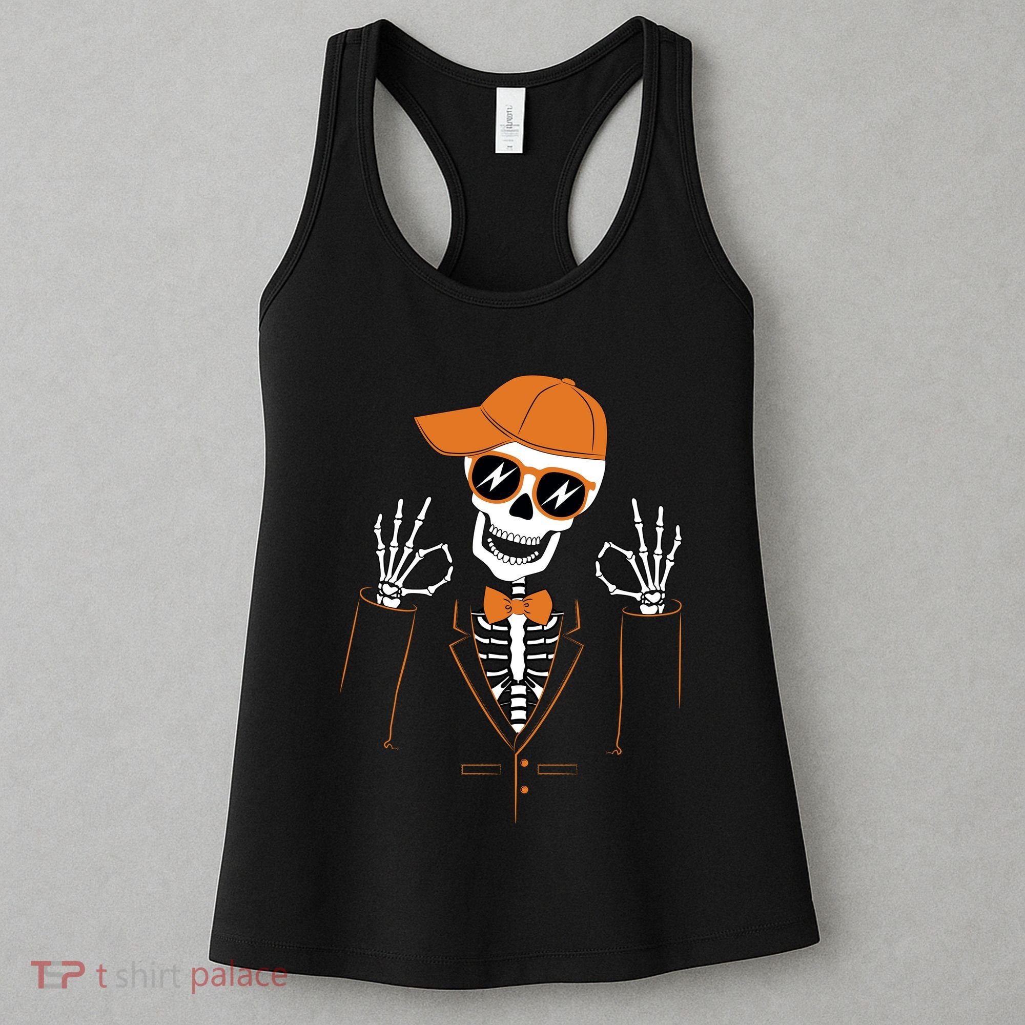 Funny Halloween Skeleton Hipster Bowtie Tuxedo Tux Women's Tank Top