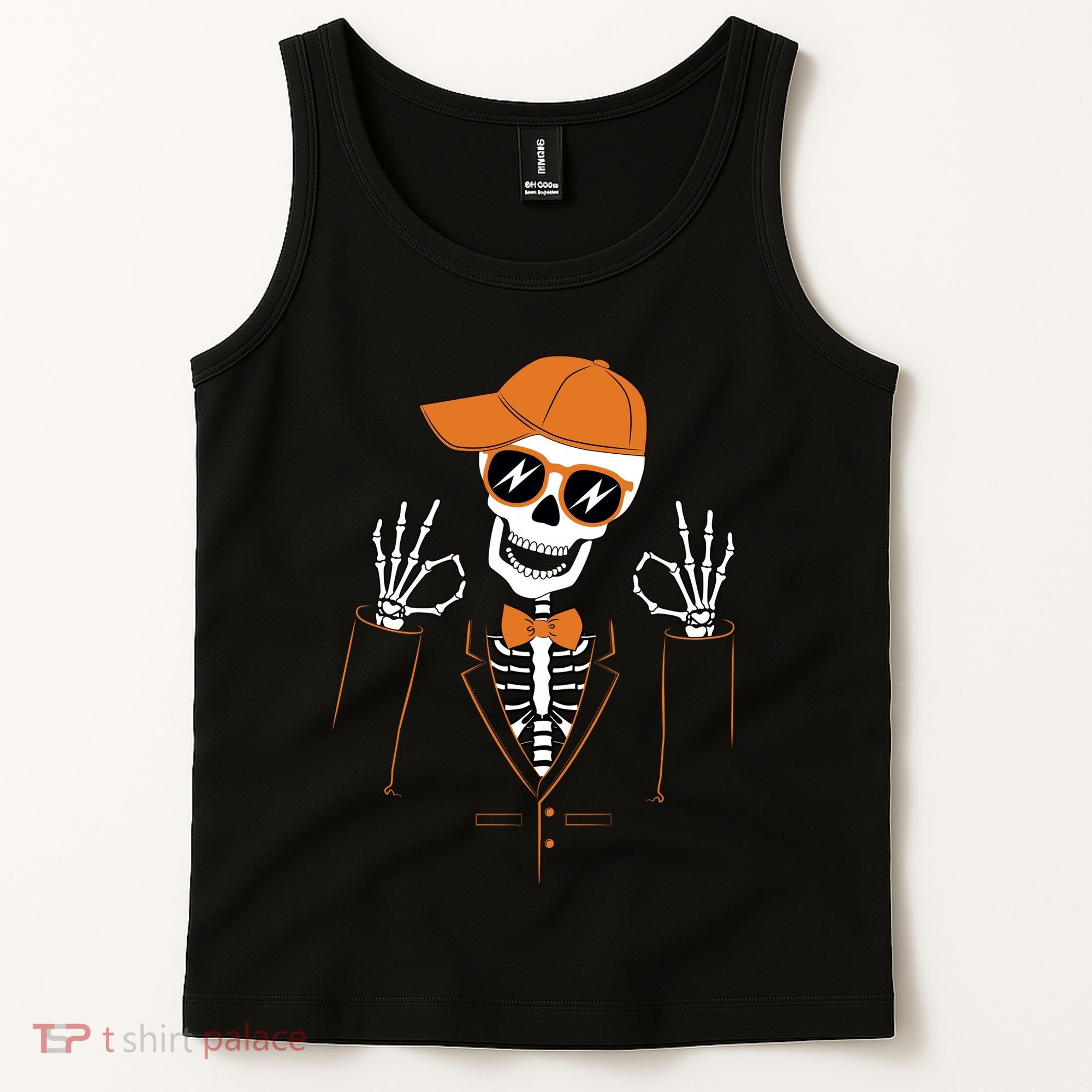 Funny Halloween Skeleton Hipster Bowtie Tuxedo Tux Tank Top