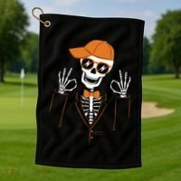 Funny Halloween Skeleton Hipster Bowtie Tuxedo Tux Golf Towel thumb 1