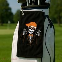 Funny Halloween Skeleton Hipster Bowtie Tuxedo Tux Golf Towel thumb 2