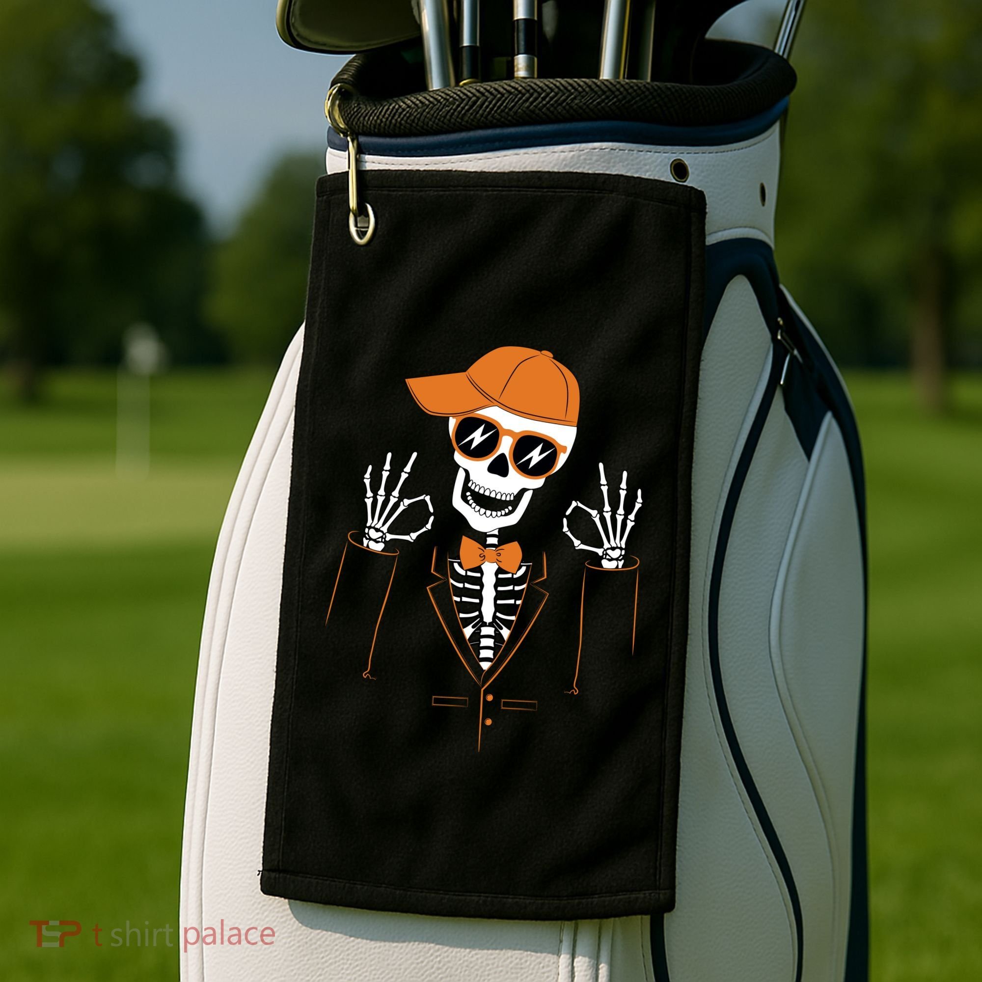 Funny Halloween Skeleton Hipster Bowtie Tuxedo Tux Golf Towel