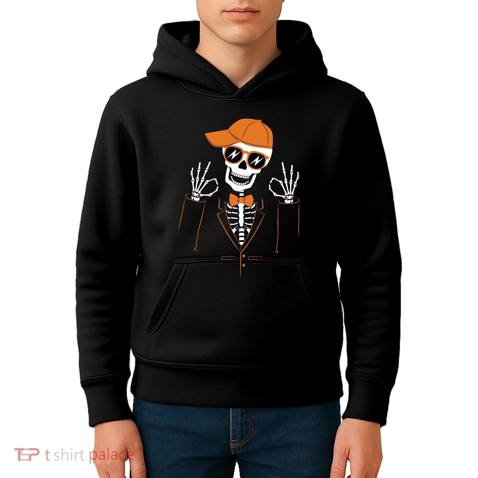 Funny Halloween Skeleton Hipster Bowtie Tuxedo Tux Kids Hoodie