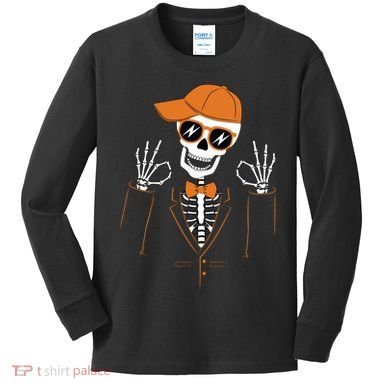 Funny Halloween Skeleton Hipster Bowtie Tuxedo Tux Kids Long Sleeve Shirt