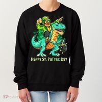 Funny Happy St. PaTREX Day Leprechaun Riding Trex Dinosaur Women's Sweatshirt thumb 0