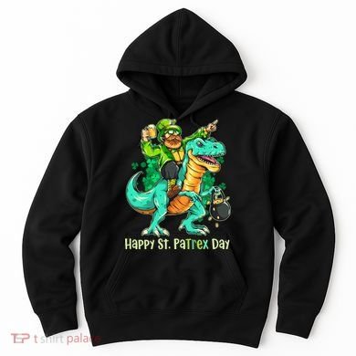 Funny Happy St. PaTREX Day Leprechaun Riding Trex Dinosaur Hoodie