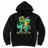 Funny Happy St. PaTREX Day Leprechaun Riding Trex Dinosaur Hoodie thumb 0
