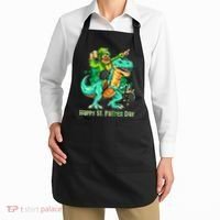 Funny Happy St. PaTREX Day Leprechaun Riding Trex Dinosaur Apron thumb 2