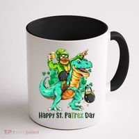 Funny Happy St. PaTREX Day Leprechaun Riding Trex Dinosaur Coffee Mug thumb 1