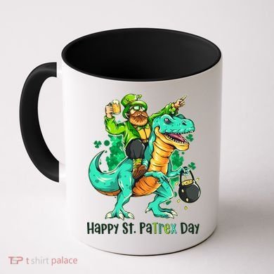 Funny Happy St. PaTREX Day Leprechaun Riding Trex Dinosaur Coffee Mug