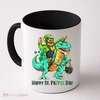 Funny Happy St. PaTREX Day Leprechaun Riding Trex Dinosaur Coffee Mug thumb 0