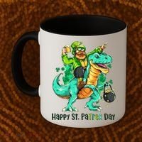 Funny Happy St. PaTREX Day Leprechaun Riding Trex Dinosaur Coffee Mug thumb 2
