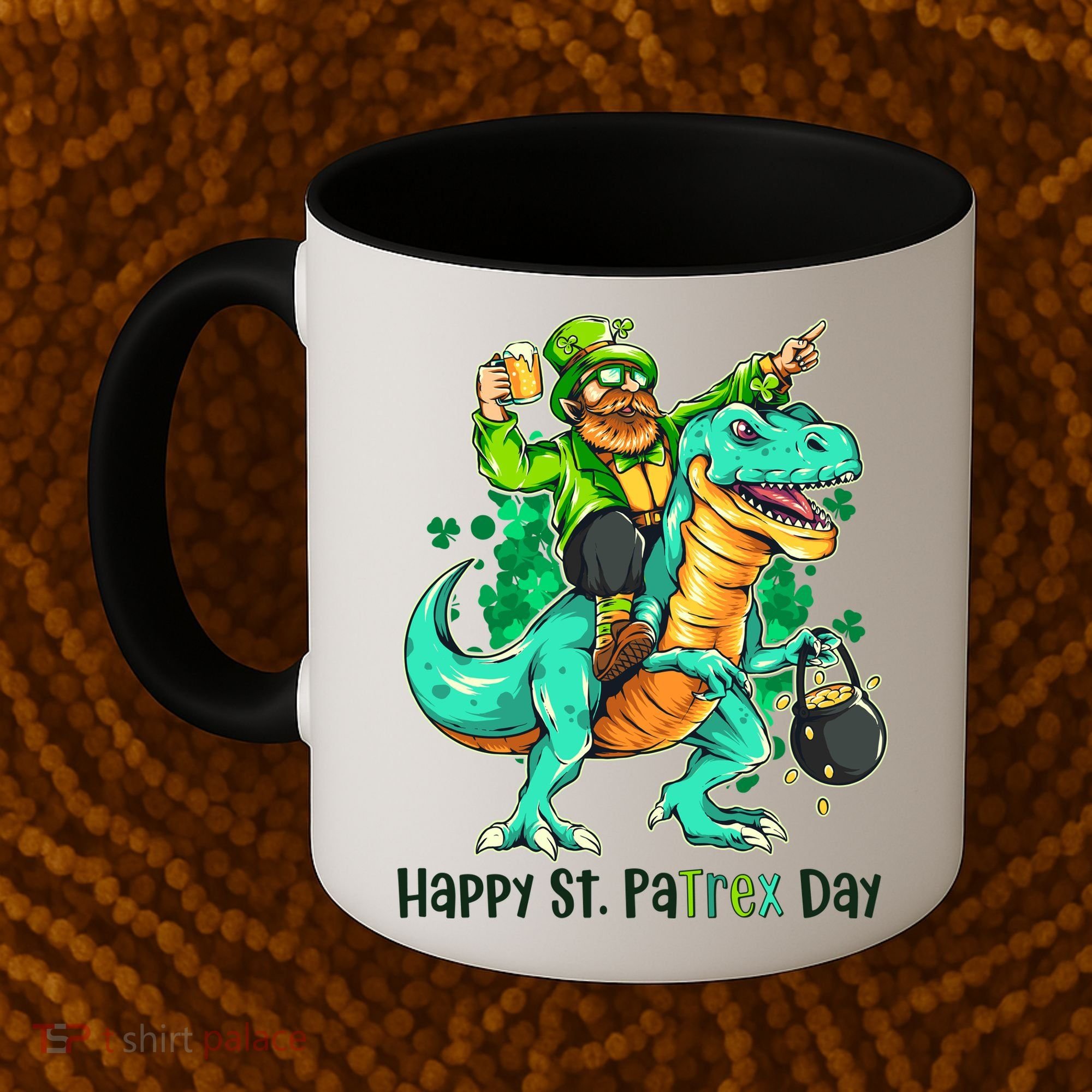 Funny Happy St. PaTREX Day Leprechaun Riding Trex Dinosaur Coffee Mug
