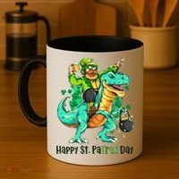 Funny Happy St. PaTREX Day Leprechaun Riding Trex Dinosaur Coffee Mug thumb 4