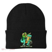 Funny Happy St. PaTREX Day Leprechaun Riding Trex Dinosaur Beanie thumb 0