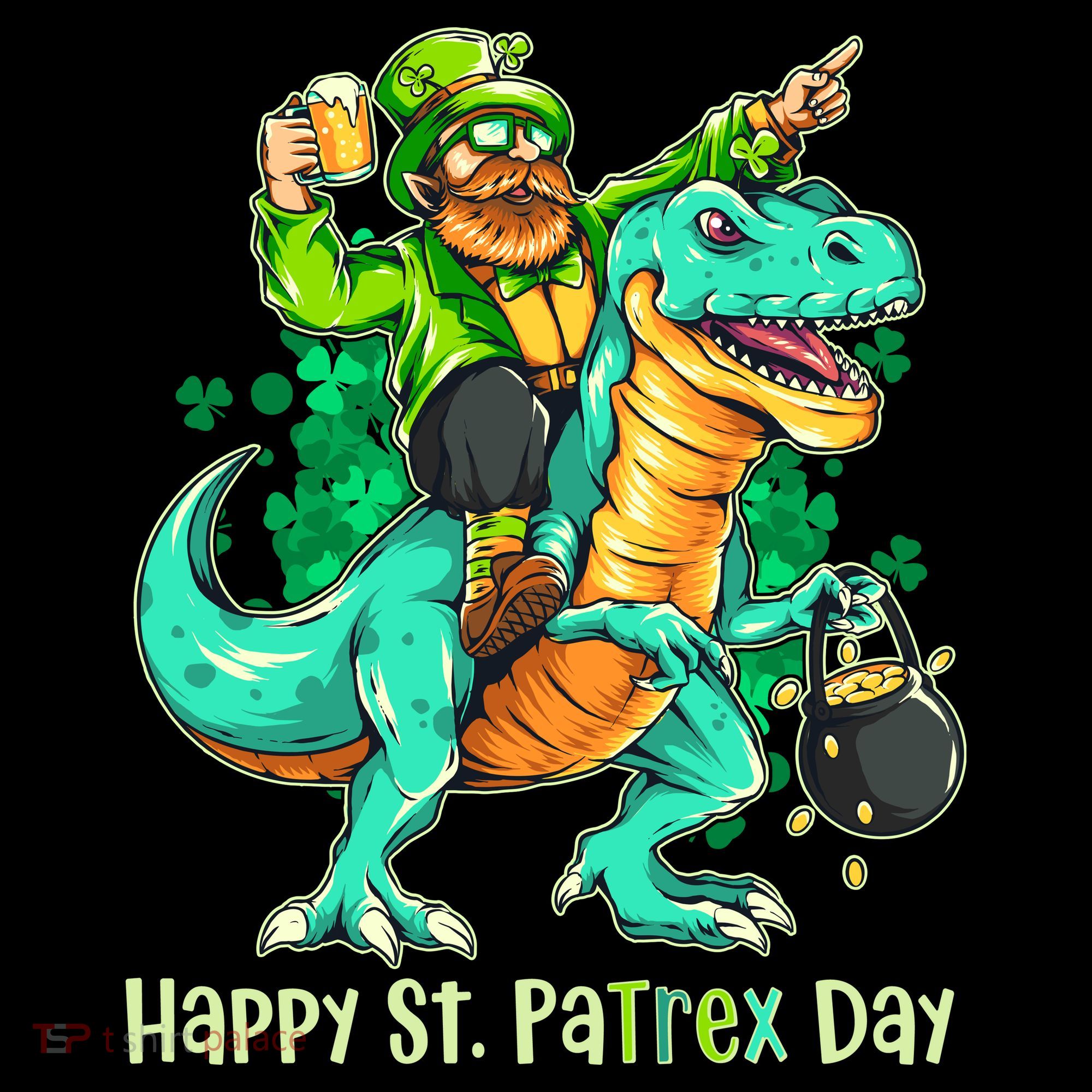 Funny Happy St. PaTREX Day Leprechaun Riding Trex Dinosaur Women's Hoodie