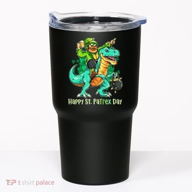 Funny Happy St. PaTREX Day Leprechaun Riding Trex Dinosaur Tumbler