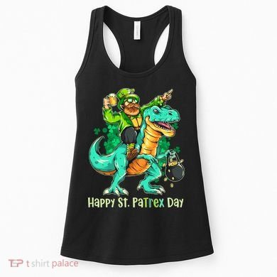 Funny Happy St. PaTREX Day Leprechaun Riding Trex Dinosaur Women's Tank Top