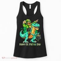 Funny Happy St. PaTREX Day Leprechaun Riding Trex Dinosaur Women's Tank Top thumb 0
