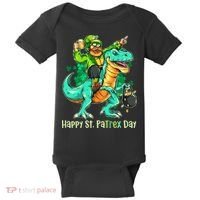 Funny Happy St. PaTREX Day Leprechaun Riding Trex Dinosaur Baby Bodysuit thumb 0