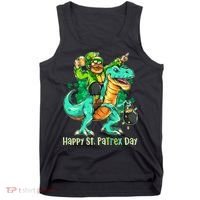 Funny Happy St. PaTREX Day Leprechaun Riding Trex Dinosaur Tank Top thumb 0