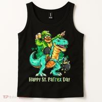 Funny Happy St. PaTREX Day Leprechaun Riding Trex Dinosaur Tank Top thumb 2