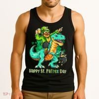 Funny Happy St. PaTREX Day Leprechaun Riding Trex Dinosaur Tank Top thumb 3