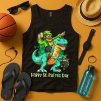 Funny Happy St. PaTREX Day Leprechaun Riding Trex Dinosaur Tank Top thumb 4