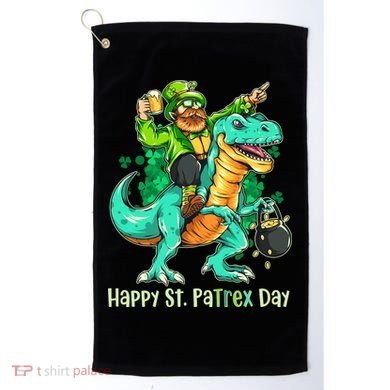 Funny Happy St. PaTREX Day Leprechaun Riding Trex Dinosaur Golf Towel