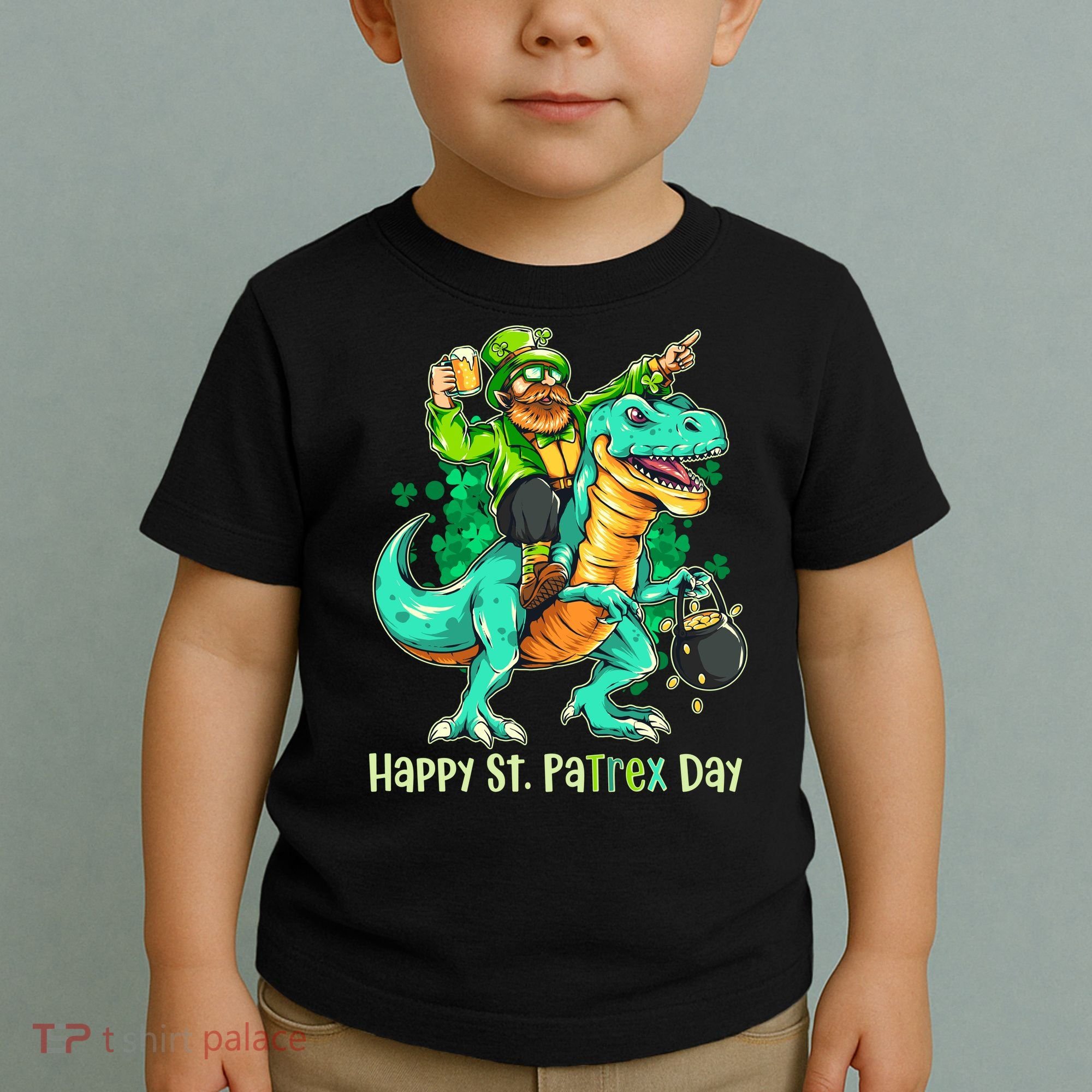 Funny Happy St. PaTREX Day Leprechaun Riding Trex Dinosaur Toddler T-Shirt