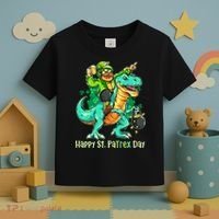 Funny Happy St. PaTREX Day Leprechaun Riding Trex Dinosaur Toddler T-Shirt thumb 3