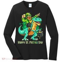 Funny Happy St. PaTREX Day Leprechaun Riding Trex Dinosaur Women's Long Sleeve Shirt thumb 0