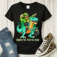 Funny Happy St. PaTREX Day Leprechaun Riding Trex Dinosaur Women's T-Shirt thumb 3