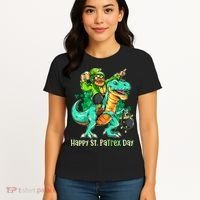 Funny Happy St. PaTREX Day Leprechaun Riding Trex Dinosaur Women's T-Shirt thumb 4