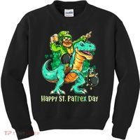 Funny Happy St. PaTREX Day Leprechaun Riding Trex Dinosaur Kids Sweatshirt thumb 0