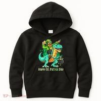 Funny Happy St. PaTREX Day Leprechaun Riding Trex Dinosaur Kids Hoodie thumb 0