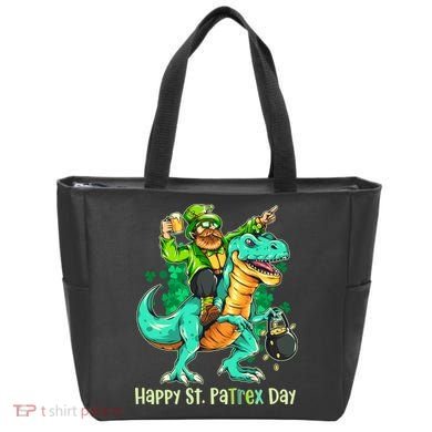 Funny Happy St. PaTREX Day Leprechaun Riding Trex Dinosaur Tote Bag