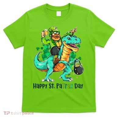 Funny Happy St. PaTREX Day Leprechaun Riding Trex Dinosaur T-Shirt