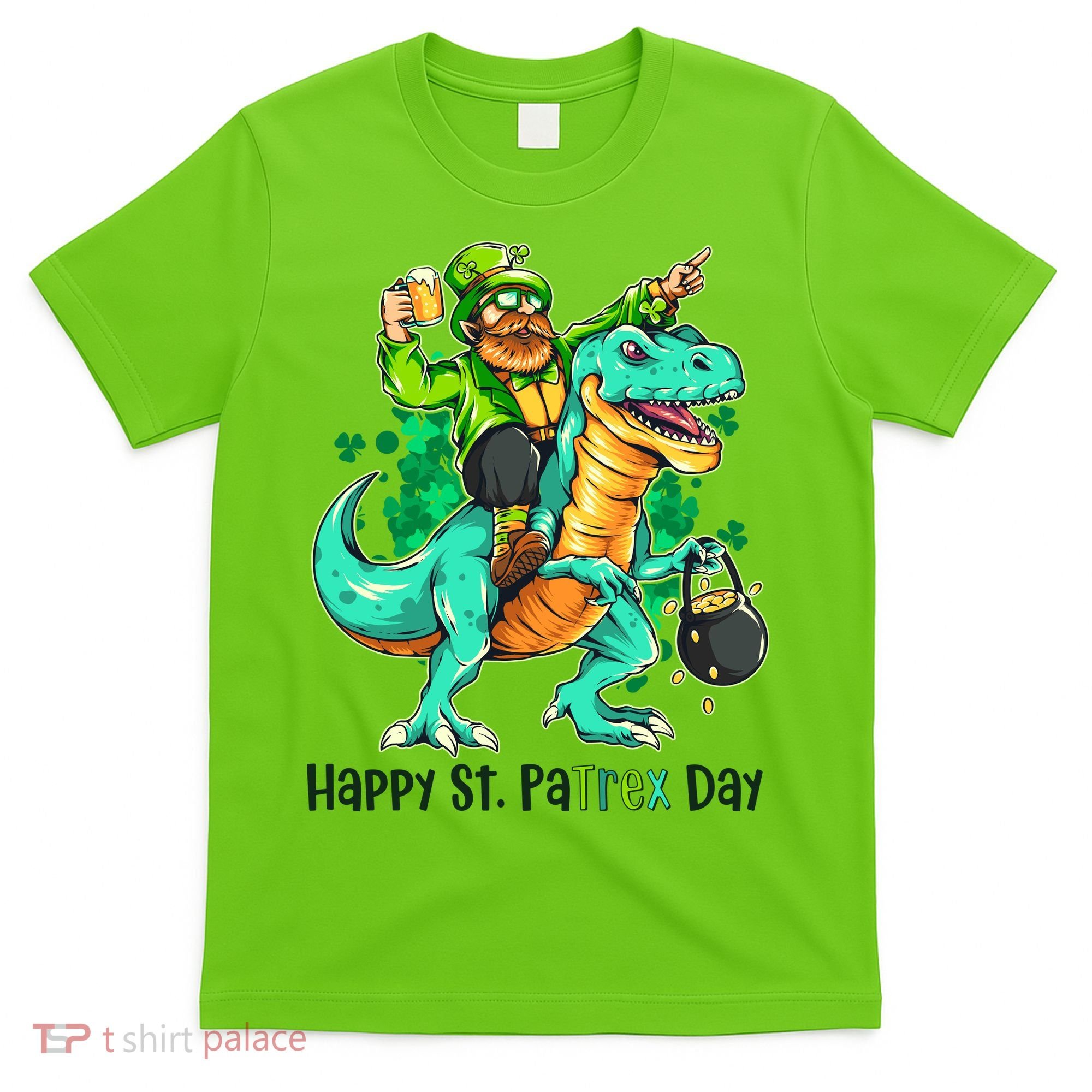 Funny Happy St. PaTREX Day Leprechaun Riding Trex Dinosaur T-Shirt