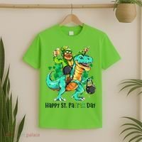 Funny Happy St. PaTREX Day Leprechaun Riding Trex Dinosaur T-Shirt thumb 2