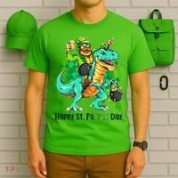 Funny Happy St. PaTREX Day Leprechaun Riding Trex Dinosaur T-Shirt thumb 6