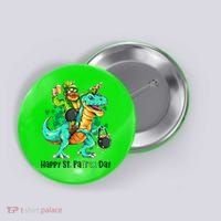 Funny Happy St. PaTREX Day Leprechaun Riding Trex Dinosaur Button thumb 0